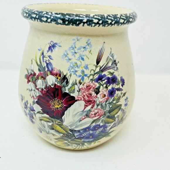 Cottagecore Casey Pottery Crock Floral Design Jar - Picture 1 of 6